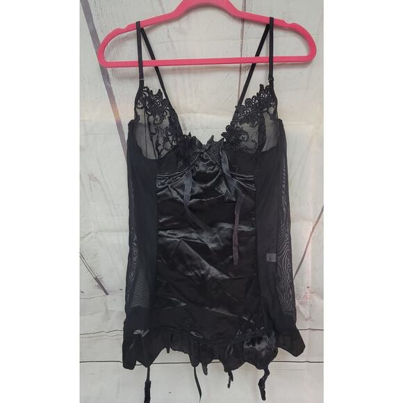 Womens 4xl US 16 Black Lace Sheer Baby Doll w/Thong Wired - Picture 2 of 7